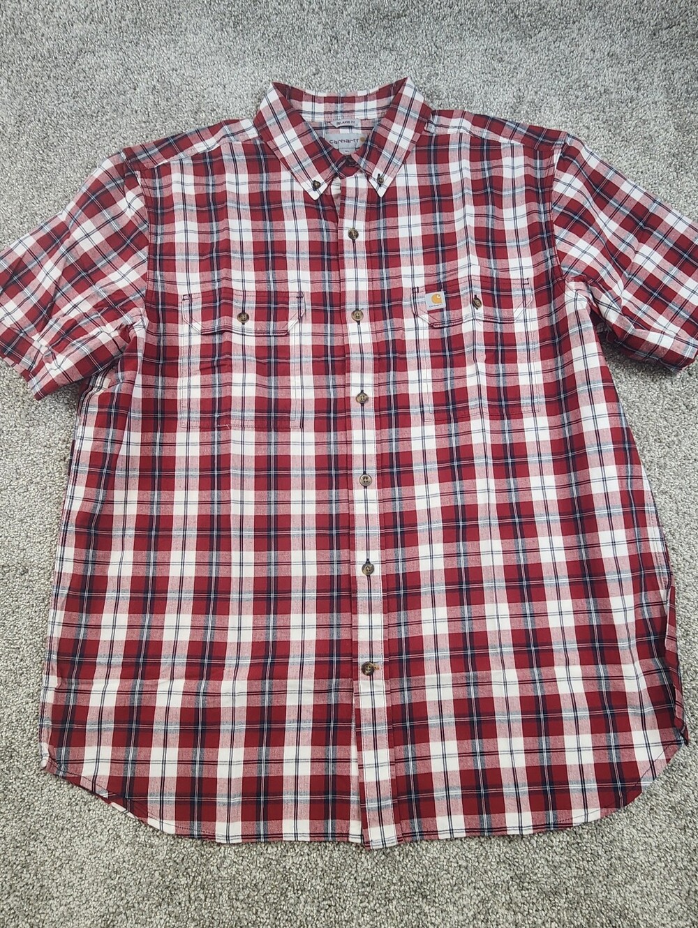 Carhartt Mens Relaxed Fit Plaid Button Up Shirt XL Red Short Sleeve